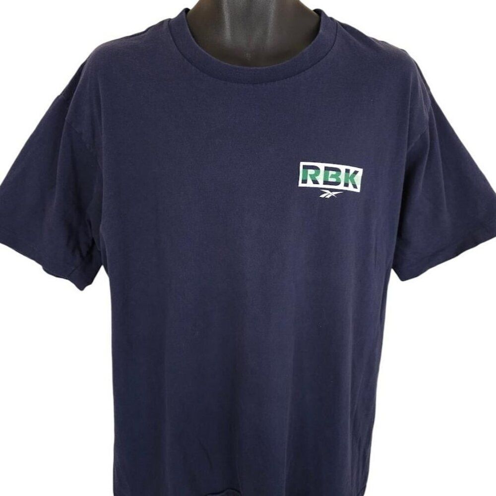 Vintage Reebok T Shirt Mens Size Large Blue 90s Mega Logo Streetwear - Picture 2 of 6